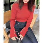 ニット セーター 「WEB限定」ボトルネック袖金ボタンニット レディース