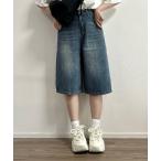 ジーンズ デニム デニムパンツ デニムワイドハーフパンツ レディース