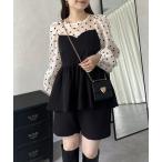 ブラウス シャツ シアードットハートネックビスチェドッキングペプラムブラウス レディース