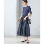 ショッピングパフスリーブ ワンピース 「手洗い可能」タフタ コンビ ニット パフスリーブ ワンピース