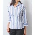 ブラウス シャツ 「NARACAMICIE」ラメストライプスタンドカラー七分袖シャツ レディース