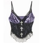 キャミソール 十字架チャームコルセットベロアキャミトップス