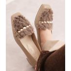 ショッピングローヒール ローファー フェイクファーパールモチーフ付き　ローヒールローファー レディース