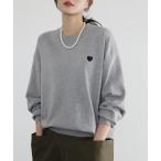 ショッピングハート ニット セーター 「新色追加」ワンポイントハート刺繍ニットプルオーバー レディース