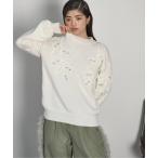 ニット セーター コード刺繍パールデコラティブニットプルオーバー レディース