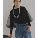 ニット セーター チュールスリーブニットプルオーバー レディース