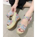 ショッピングウェッジソール サンダル 花柄ウェッジソールサンダル レディース