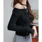 ニット セーター デザインオフショルダートップス レディース