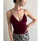 キャミソール Tストラップカットベロアブラキャミソール