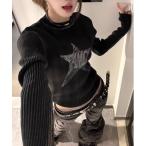 ニット セーター スターモチーフリブロンT レディース
