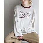tシャツ ロゴプリント＆刺繍 リンガーロングTシャツ レディース
