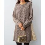 ワンピース 金ボタン使いプリーツ切替ニットワンピース