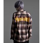 ブラウス シャツ 「THRASHER/スラッシャー」ファイアーロゴバック刺繍ルーズサイズ 長袖チェックシャツネルシャツ レディース メンズ