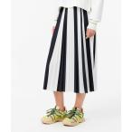 スカート ポリエステル鹿の子 ランダムストライプ プリーツスカート / ロングスカート