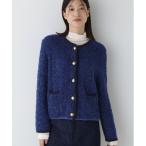 カーディガン 花モールニットツイードジャケット レディース