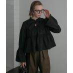 ブラウス シャツ 「BONLECILL noir」薔薇ジャガード フリルネックリボンペプラムブラウス レディース