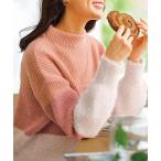 ニット セーター フェザー切替ラメ使いニットプルオーバー レディース