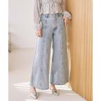 ジーンズ デニム デニムパンツ リボン刺繍ワイドデニム レディース
