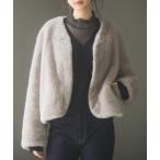 ショッピングもこもこ ジャケット ノーカラージャケット もこもこフェイクファーノーカラージャケット レディース