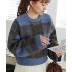  вязаный свитер [WEB ограничение ] передний и задний (до и после) 2WAY проверка тянуть over женский 