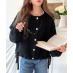 カーディガン サイドリボンで差をつける！ 前後2wayふわふわブークレ素材カーディガン レディース