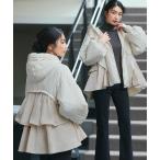 ダウンコート ダウンジャケット ダブルバック ペプラム 中綿 キルティング ｜ アウター 体型カバー 防寒対策 袖ボリューム ショート丈 フーディ 中