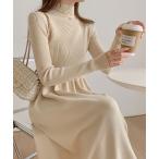 ワンピース スタンドカラー切り替えニットワンピース