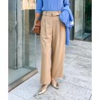 パンツ 「セットアップ対応」ウォッシャブルゴールドパーツベルト付きワイドパンツ レディース