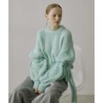 ニット セーター ラメフェザーヤーンリボンニットトップス レディース