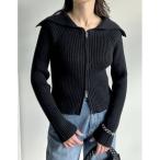 ニット セーター ダブルジップオフショルニットトップス レディース