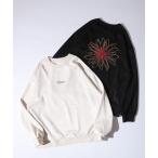 ショッピングスウェード tシャツ ATELANE フェイクスウェードフラワー刺繍プルオーバー メンズ レディース
