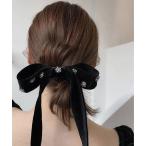 ヘアクリップ 「 ammy. / エイミードット 」 ベロア ビジュー ロング リボン バレッタ