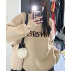 ニット セーター もっちり肌触りで暖かさ抜群。バイカラー ロゴ クルーネック ニット プルオーバー レディース