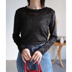 tシャツ ビジュー付き ベロアトップス/TOPS レディース