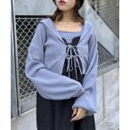 カーディガン 「2点セットアイテム/ラメ生地」セーラーカラーニットカーデキャミSET レディース