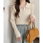ニット セーター ポロカラーリブニット レディース