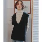 ベスト ジレ フリンジツイード深Vネックベスト レディース