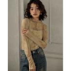 tシャツ シアーマーブル柄ハイネックトップス レディース