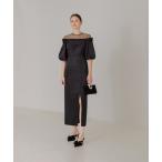 ドレス 「LEJA」ドットストーンパフスリーブスリットIラインドレスワンピース美脚効果結婚式 パーティードレス 成人式 二次会 同窓会 お呼ばれ オケ