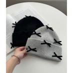 ニット帽 ニットキャップ ベロアリボンニット帽 レディース