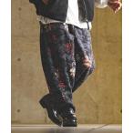 パンツ mp12863- Fleece fabric pants -botanical pattern- フリースパンツ メンズ