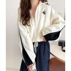 ブルゾン ジャンバー 大人スポーティMIX。胸刺繍入り袖ファスナー配色ナイロンジャケット レディース
