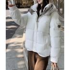 ダウンコート ダウンジャケット フェイクダウン バイカラー フーディー ジャケット レディース