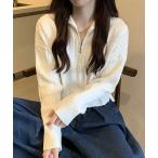 ニット セーター ハーフジップケーブルニット レディース