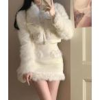 セットアップ 「上品な韓国コーデに」ツイードショートファージャケットセットアップ レディース