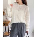 ニット セーター ラメシャギー透かし柄ニットプルオーバー レディース