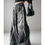ジーンズ デニム デニムパンツ 「 4size 」フリンジラインハイウエストワイドバギーデニムパンツ / fringe line high waist