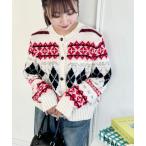 カーディガン ノルディック柄リブカーディガン レディース