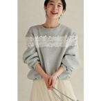 トレーナー スウェット 流れ咲く白花レースの裏起毛プルオーバートップス レディース