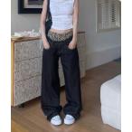 ジーンズ デニム デニムパンツ 「LAMPOON」レイヤードヒョウ柄デニムパンツ レディース